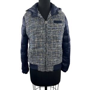 Members Only Women's Tweed Quilted Full Zip Bomber Jacket Navy Blue Sz M Medium